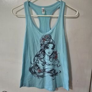 Disney Belle Tank Top Womens Small Blue Racerback Princess Graphic Shirt